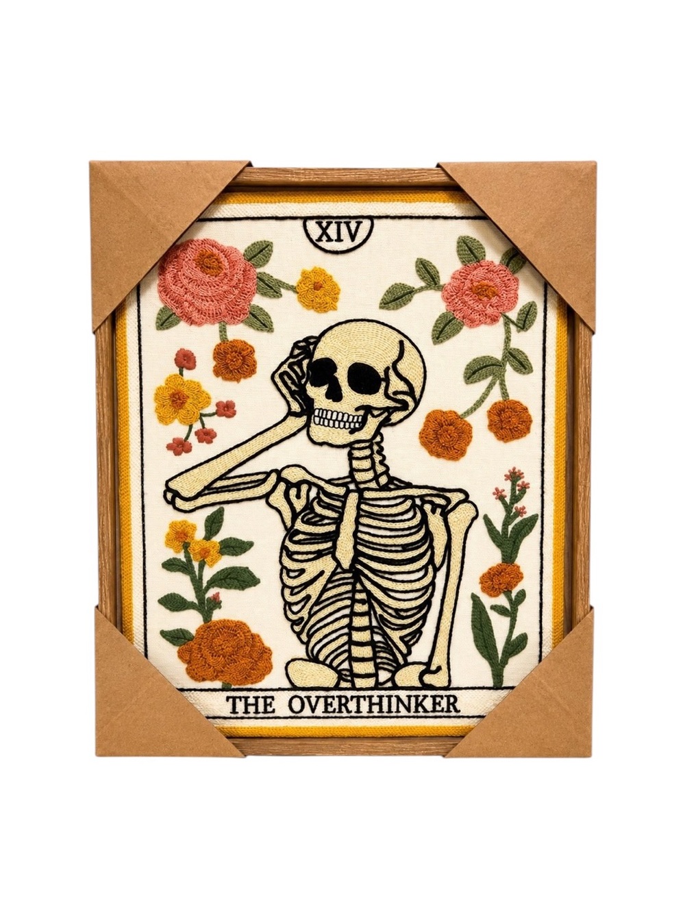 The Overthinker Skeleton Framed Canvas Wall Art Tarot Goth Boho Halloween Decor